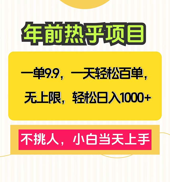 一单9.9，一天百单无上限，不挑人，小白当天上手，轻松日入1000+-天使资源网