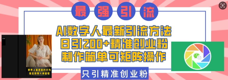 AI数字人最新引流方法，日引200+精准创业粉，制作简单可矩阵操作-天使资源网