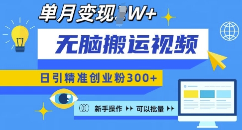 无脑搬运视频号可批量复制，新手即可操作，日引精准创业粉300+，月变现过W 【揭秘】-天使资源网