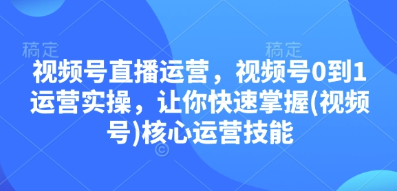 视频号直播运营，视频号0到1运营实操，让你快速掌握(视频号)核心运营技能-天使资源网