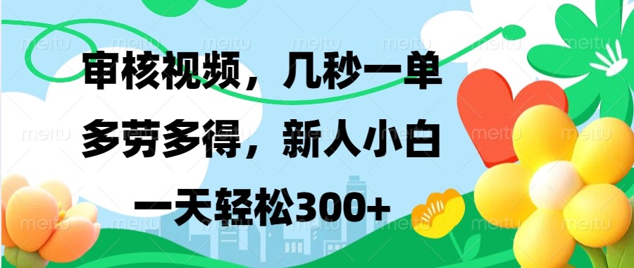 审核视频，几秒一单，多劳多得，新人小白一天轻松300+-天使资源网