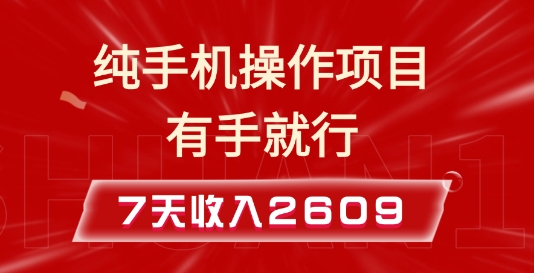 纯手机操作的小项目，有手就能做，7天收入2609+实操教程【揭秘】-天使资源网