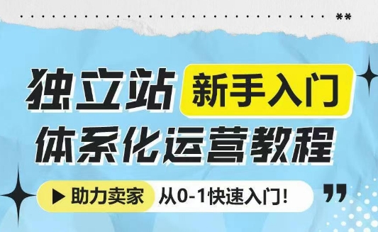独立站新手入门体系化运营教程，助力独立站卖家从0-1快速入门!-天使资源网