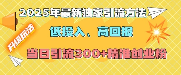 2025年最新独家引流方法，低投入高回报？当日引流300+精准创业粉-天使资源网