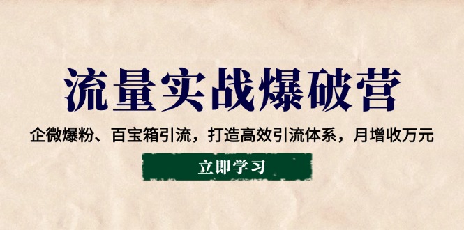 流量实战爆破营：企微爆粉、百宝箱引流，打造高效引流体系，月增收万元-天使资源网