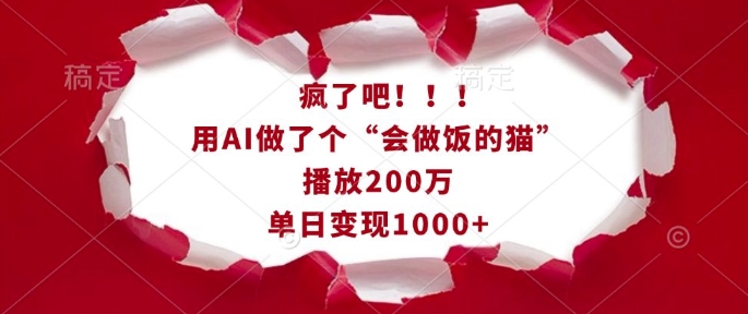 疯了吧！用AI做了个“会做饭的猫”，播放200万，单日变现1k-天使资源网