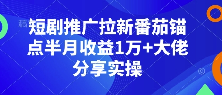 短剧推广拉新番茄锚点半月收益1万+大佬分享实操-天使资源网