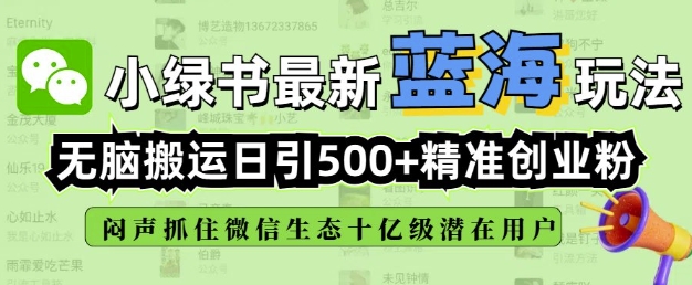 小绿书无脑搬运引流，全自动日引500精准创业粉，微信生态内又一个闷声发财的机会-天使资源网