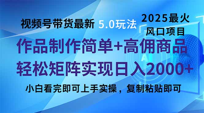 视频号带货最新5.0玩法，作品制作简单，当天起号，复制粘贴，轻松矩阵…-天使资源网