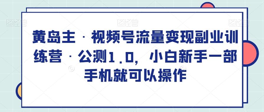 黄岛主·视频号流量变现副业训练营·公测1.0，小白新手一部手机就可以操作-天使资源网