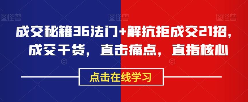 成交秘籍36法门+解抗拒成交21招，成交干货，直击痛点，直指核心-天使资源网