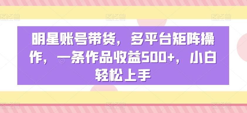 明星账号带货，多平台矩阵操作，一条作品收益500+，小白轻松上手【揭秘】-天使资源网