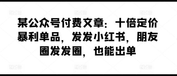 某公众号付费文章：十倍定价暴利单品，发发小红书，朋友圈发发圈，也能出单-天使资源网