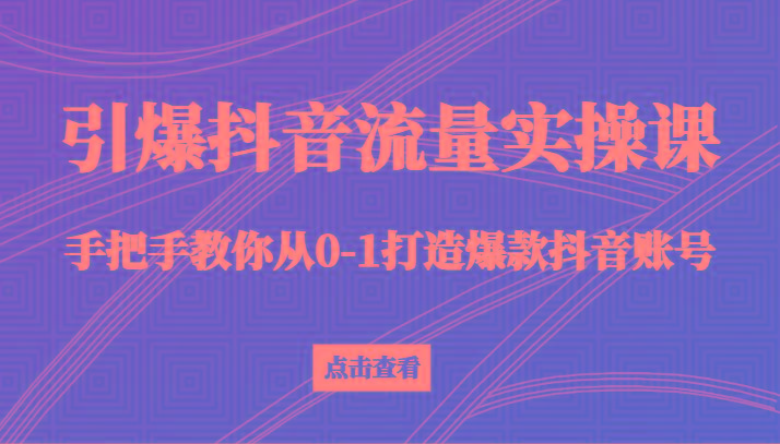 引爆抖音流量实操课，手把手教你从0-1打造爆款抖音账号(27节课)-天使资源网