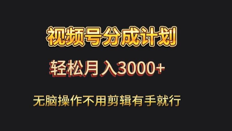 视频号流量分成，不用剪辑，有手就行，轻松月入2000+-天使资源网