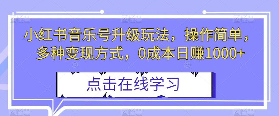 小红书音乐号升级玩法，操作简单，多种变现方式，0成本日赚1000+【揭秘】-天使资源网
