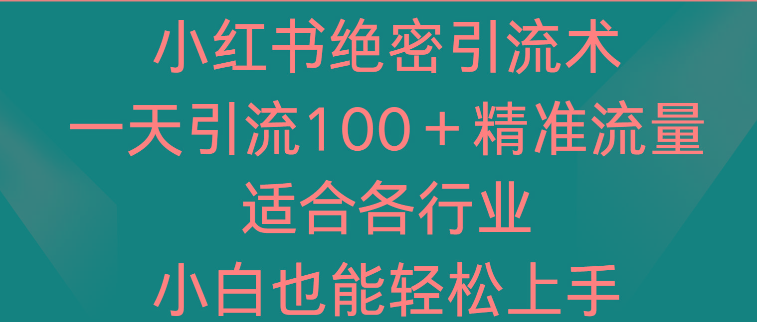 小红书绝密引流术，一天引流100＋精准流量，适合各个行业，小白也能轻松上手-天使资源网