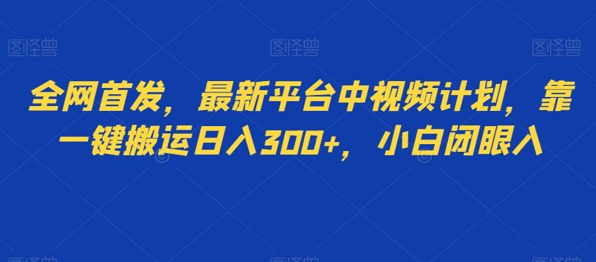 全网首发，最新平台中视频计划，靠一键搬运日入300+，小白闭眼入-天使资源网