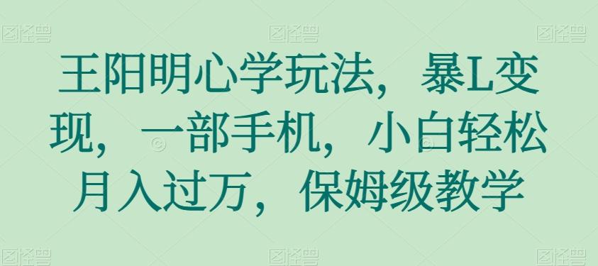 王阳明心学玩法，暴L变现，一部手机，小白轻松月入过万，保姆级教学【揭秘】-天使资源网