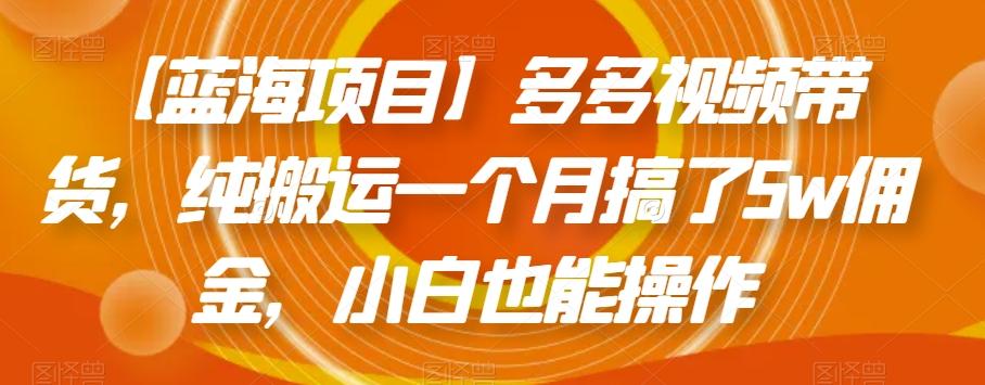 【蓝海项目】多多视频带货，纯搬运一个月搞了5w佣金，小白也能操作【揭秘】-天使资源网
