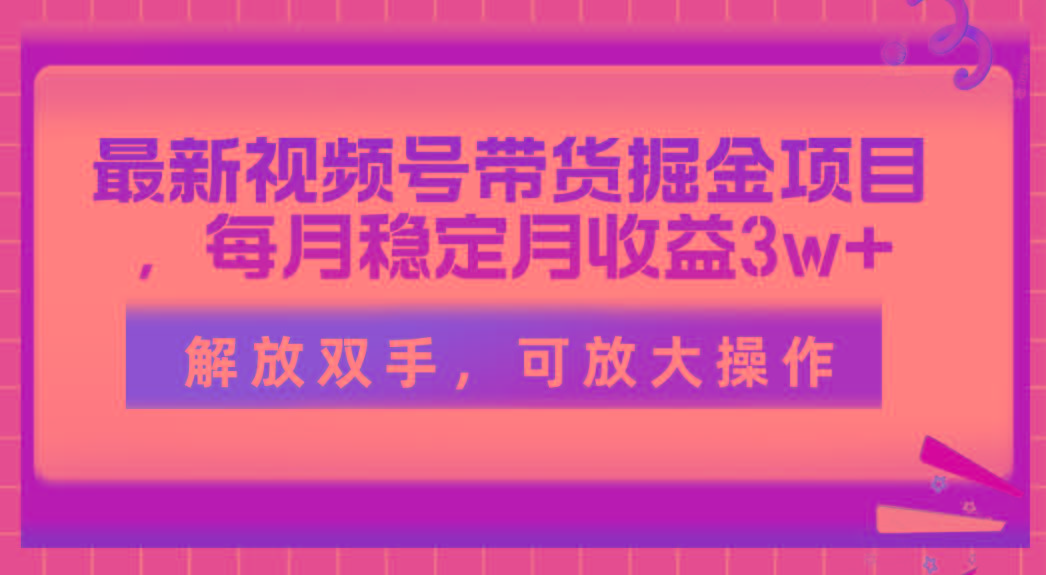 最新视频号带货掘金项目，每月稳定月收益3w+，解放双手，可放大操作-天使资源网