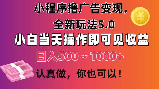 小程序撸广告变现，全新玩法5.0，小白当天操作即可上手，日收益 500~1000+-天使资源网