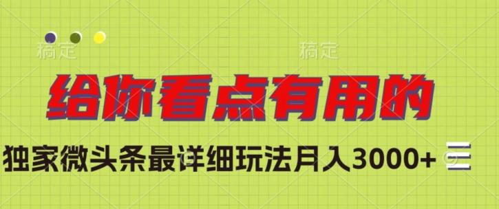 独家微头条最详细玩法，月入3000+【揭秘】-天使资源网