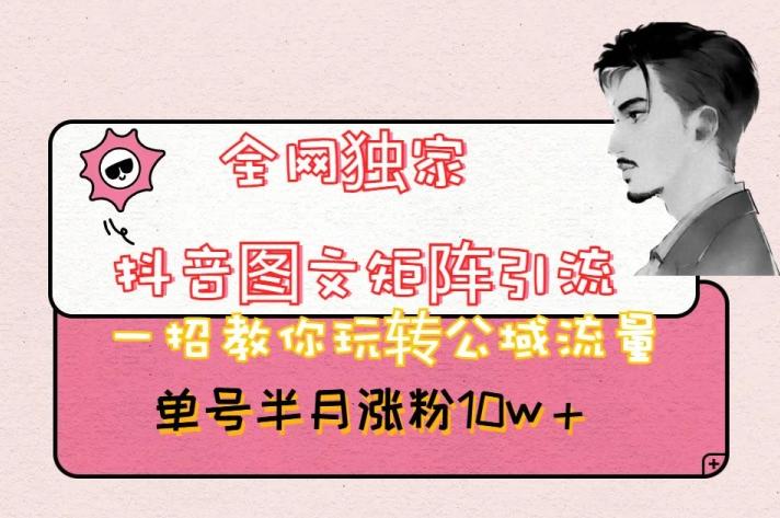 全网独家抖音图文矩阵引流，一招教你玩转公域流量，单号半月涨粉10w+【揭秘】-天使资源网