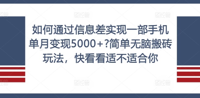 如何通过信息差实现一部手机单月变现5000+?简单无脑搬砖玩法，快看看适不适合你【揭秘】-天使资源网