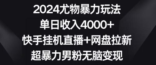 2024尤物暴力玩法，单日收入4000+，快手挂机直播+网盘拉新，超暴力男粉无脑变现【揭秘】-天使资源网