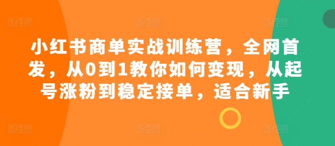 小红书商单实战训练营，全网首发，从0到1教你如何变现，从起号涨粉到稳定接单，适合新手-天使资源网