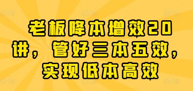 老板降本增效20讲，管好三本五效，实现低本高效-天使资源网