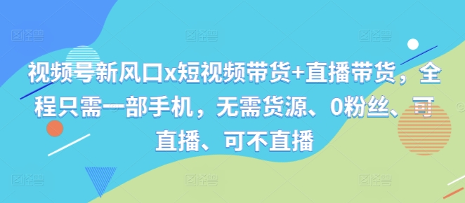 视频号新风口x短视频带货+直播带货，全程只需一部手机，无需货源、0粉丝、可直播、可不直播-天使资源网