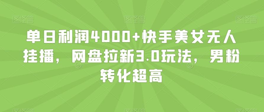 单日利润4000+快手美女无人挂播，网盘拉新3.0玩法，男粉转化超高【揭秘】-天使资源网