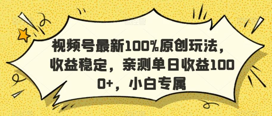 视频号最新100%原创玩法，收益稳定，亲测单日收益1000+，小白专属【揭秘】-天使资源网