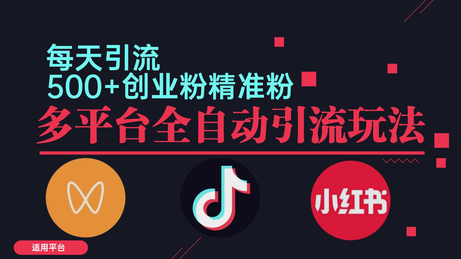 小红书抖音视频号截流自热全平台引流打法，全自动引流【日引2000+精准…-天使资源网
