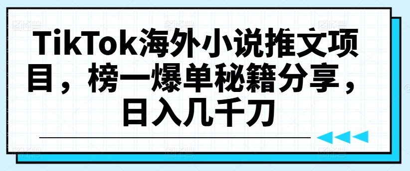 TikTok海外小说推文项目，榜一爆单秘籍分享，日入几千刀-天使资源网
