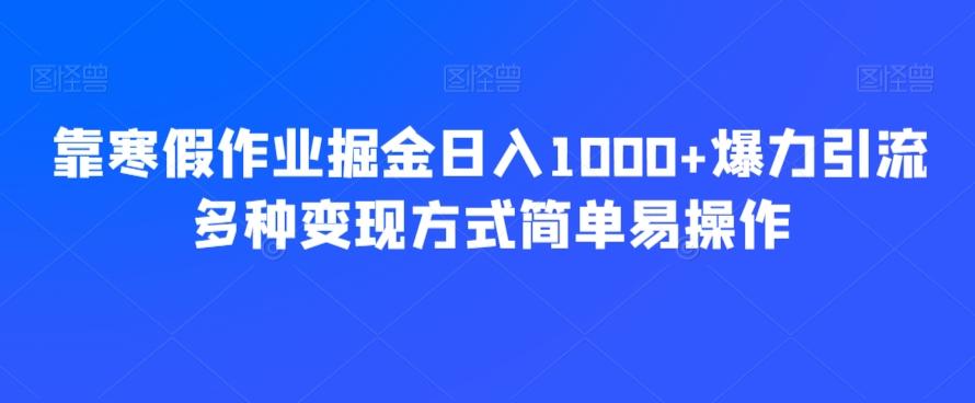 靠寒假作业掘金日入1000+爆力引流多种变现方式简单易操作-天使资源网