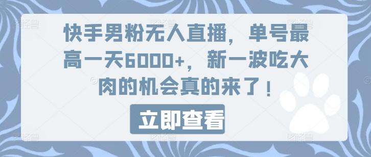 快手男粉无人直播，单号最高一天6000+，新一波吃大肉的机会真的来了-天使资源网