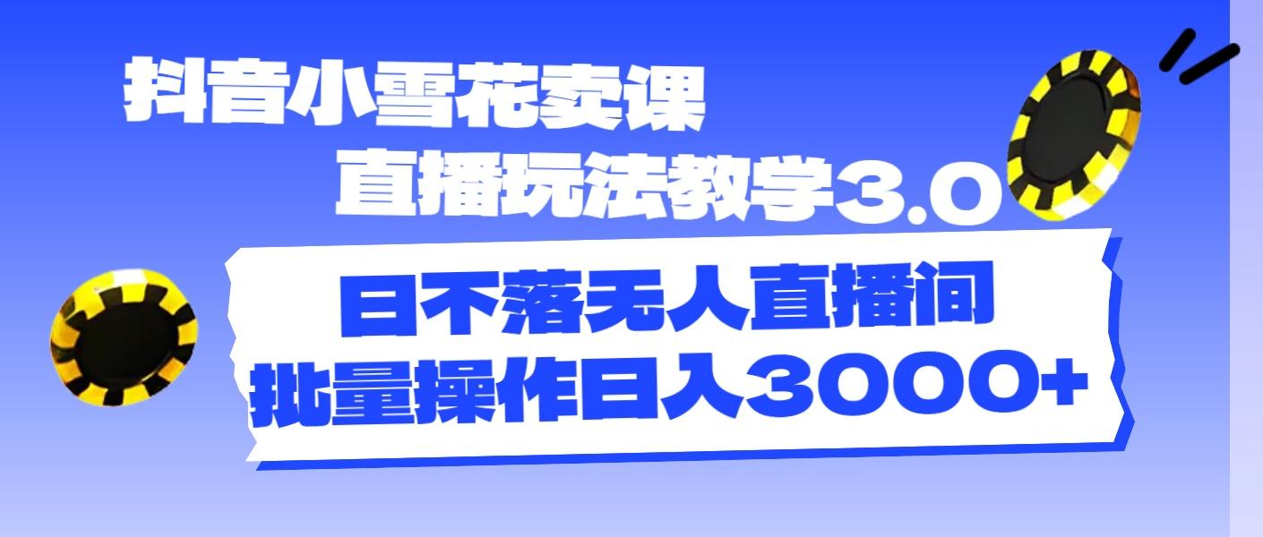 抖音小雪花卖课直播玩法教学3.0，日不落无人直播间，批量操作日入3000+-天使资源网