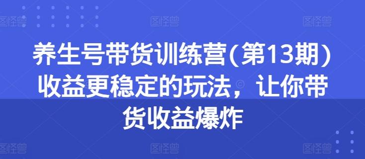 养生号带货训练营(第13期)收益更稳定的玩法，让你带货收益爆炸-天使资源网