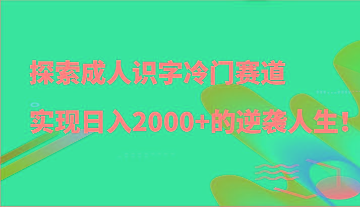 探索成人识字冷门赛道，实现日入2000+的逆袭人生！-天使资源网