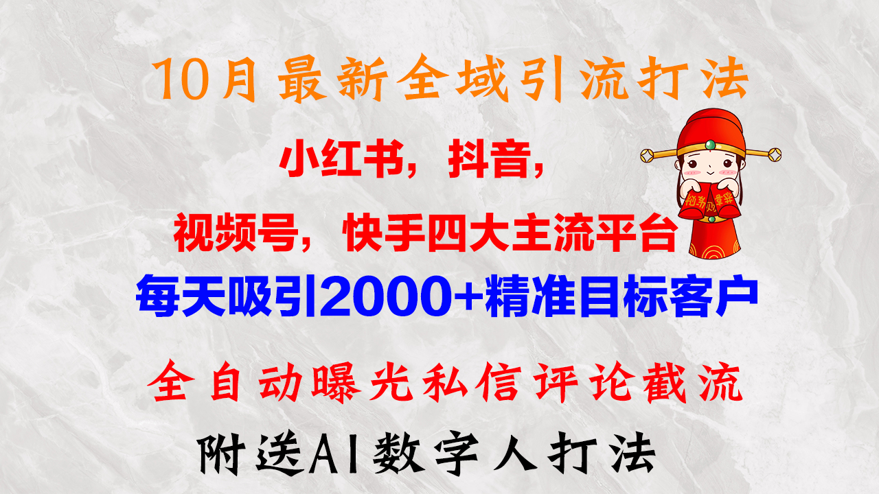 10月最新小红书，抖音，视频号，快手四大平台全域引流，，每天吸引2000…-天使资源网