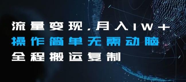 流量变现，月入1W+操作简单无需动脑全程搬运复制【揭秘】-天使资源网