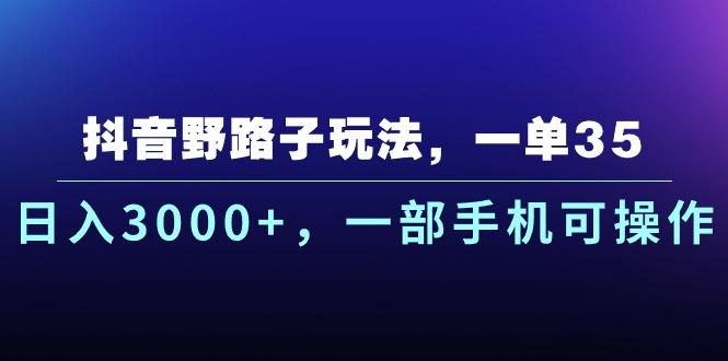 抖音野路子玩法，一单35.日入3000+，一部手机可操作-天使资源网