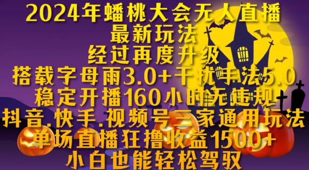 2024年蟠桃大会无人直播最新玩法，稳定开播160小时无违规，抖音、快手、视频号三家通用玩法【揭秘】-天使资源网