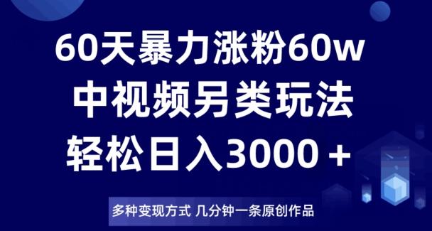 60天暴力涨粉60W，中视频另类玩法，日入3000＋，几分钟一条原创作品多种变现方式-天使资源网