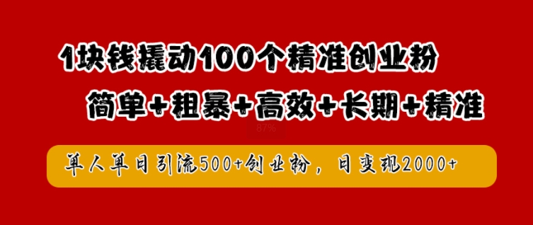1块钱撬动100个精准创业粉，简单粗暴高效长期精准，单人单日引流500+创业粉，日变现2k【揭秘】-天使资源网