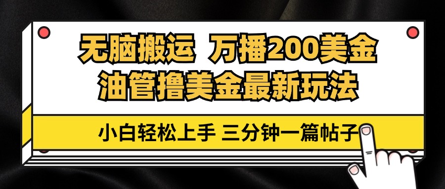 油管无脑搬运撸美金玩法教学，万播200刀，三分钟一篇帖子，小白轻松上手-天使资源网
