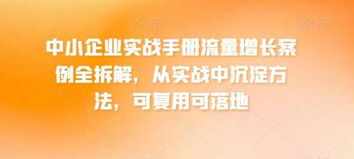 中小企业实战手册流量增长案例全拆解，从实战中沉淀方法，可复用可落地-天使资源网